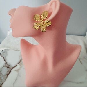 Elegant gold plated boho Gold Flower stud Earrings. New